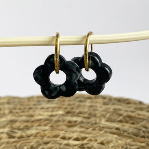 Boucles d'oreilles fleurs noires
