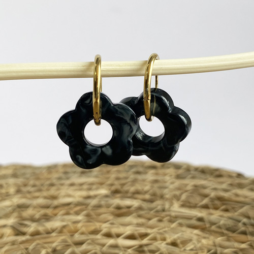 Boucles d'oreilles fleurs noires