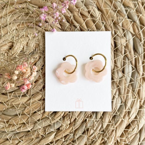 Boucle d'oreille fleur rose
