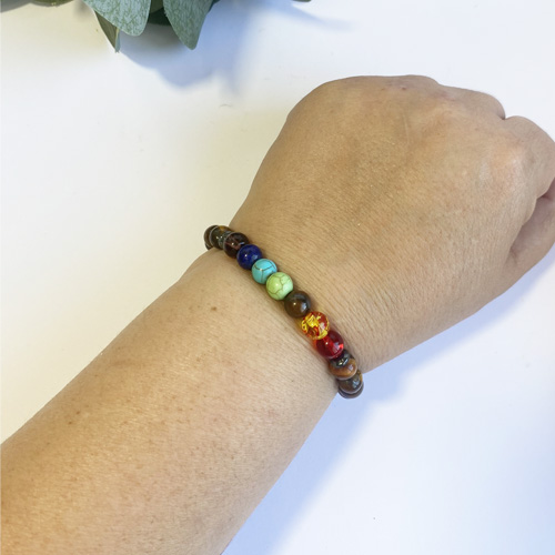 Bracelet 7 Chakras et Oeil de tigre en perles rondes