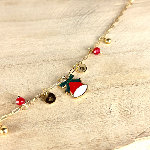 Bracelet de Noël doré en acier inoxydable et pampilles festives