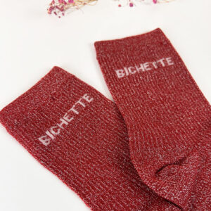 Chaussettes Bichette à paillettes framboise