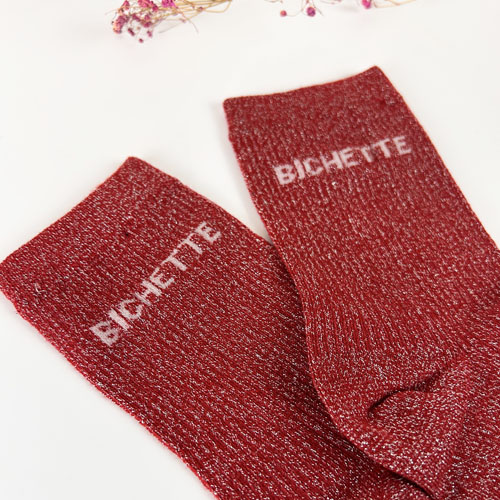 Chaussettes Bichette à paillettes framboise
