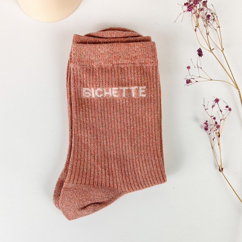 Chaussettes Bichette pailletés "vieux rose"