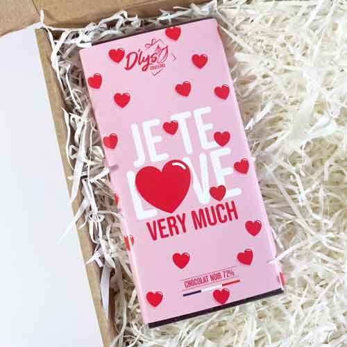 Tablette de chocolat noir Je te love very much